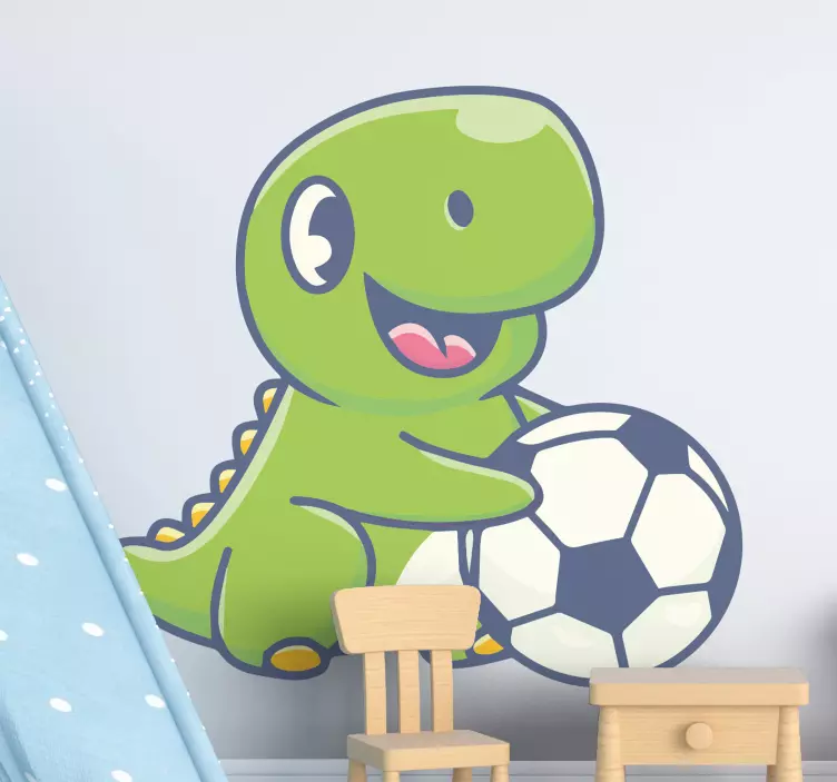 Søt dinosaur holder fotball vinyl klistremerke - Tenstickers