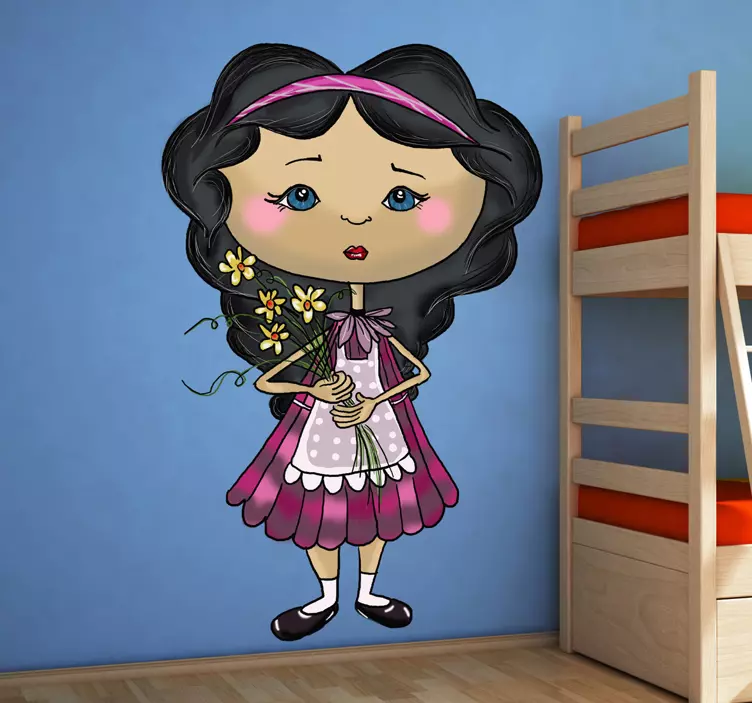 Søt jente som holder blomster klistremerke for barn - Tenstickers