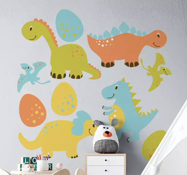 Søt oransje karikatur dinosaur wallsticker - Tenstickers