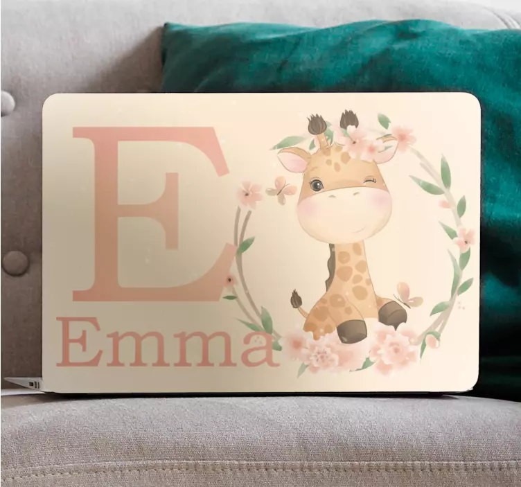 Søt sjiraff for jente med navn laptop sticker - Tenstickers