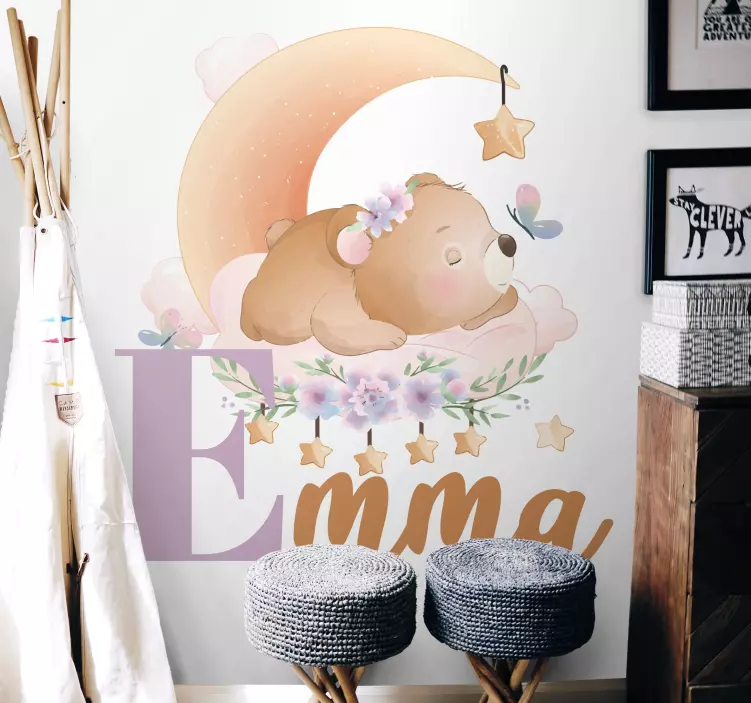 Søte dyr bære med navn. wallsticker barnerom - Tenstickers