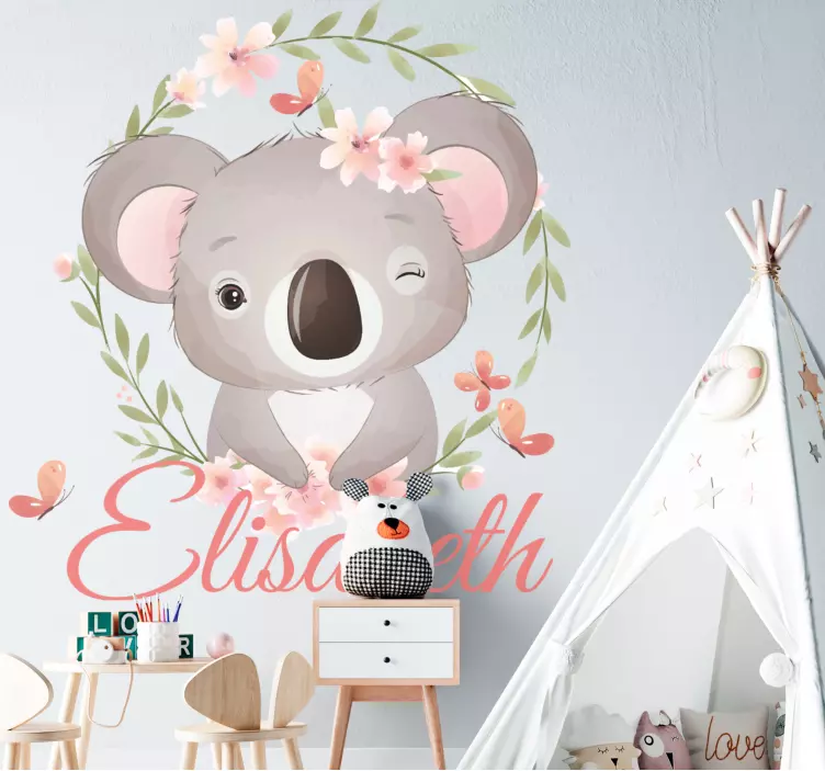 Søte dyr koala med navn wallsticker barnerom - Tenstickers