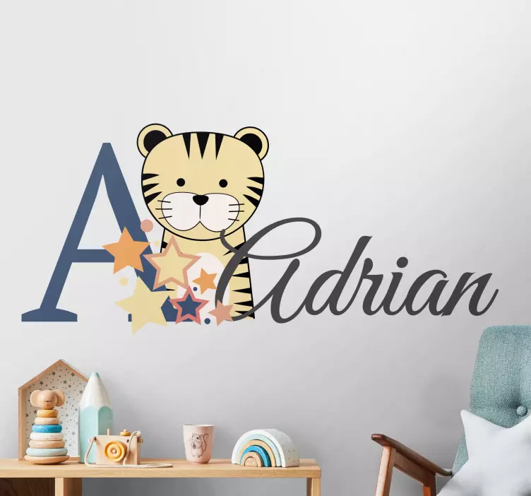 Søte dyr tiger med navn wallsticker barnerom - Tenstickers