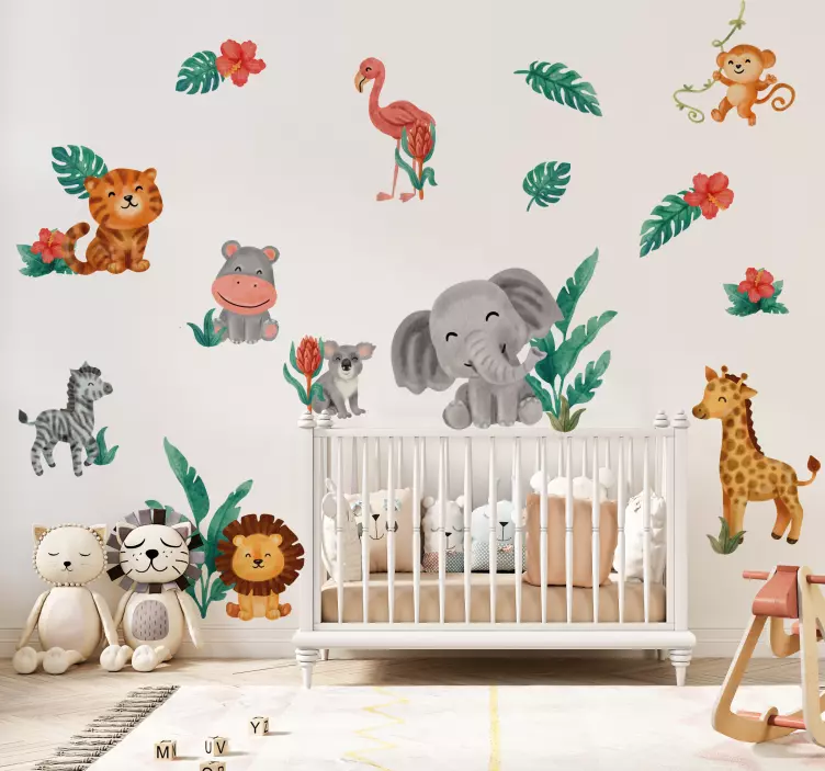 Søte safaridyr wallsticker barnerom - Tenstickers