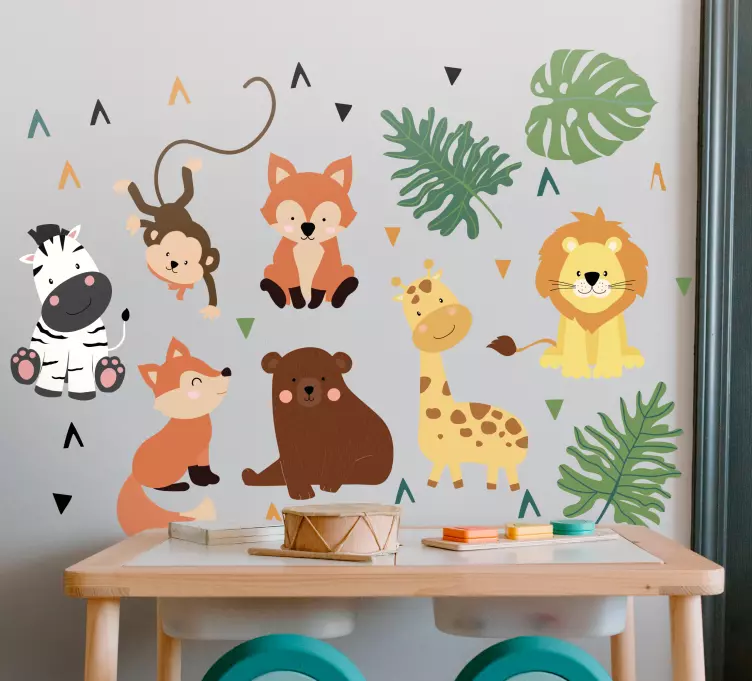 Søte ville dyr med blader wallsticker - Tenstickers
