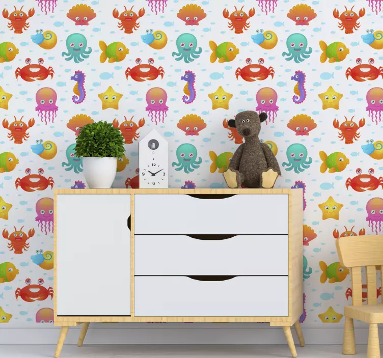 Spedbarn fisk veggmaleri - Tenstickers