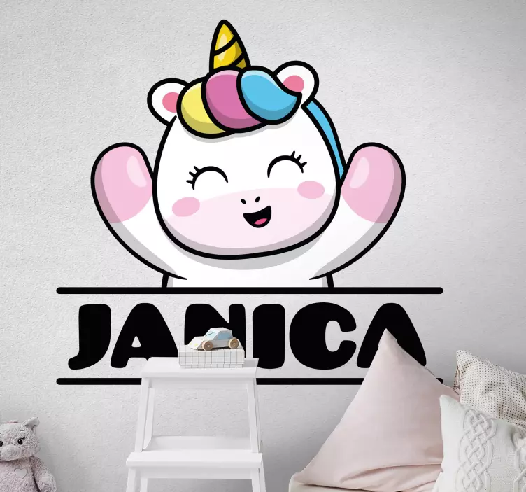 Popping ut enhjørning med navn tilpasset klistremerke - Tenstickers