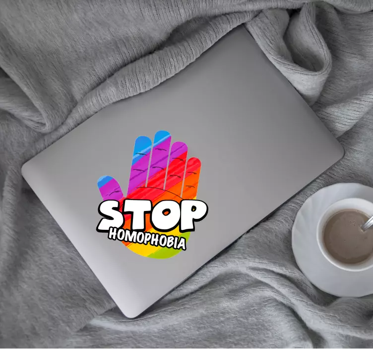 Stopp homofobi konsept hånd laptop sticker - Tenstickers