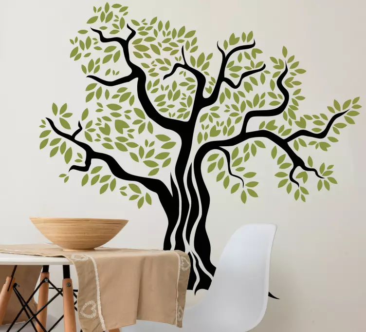 Svart oliventre med grønne blader wallsticker soverom - Tenstickers