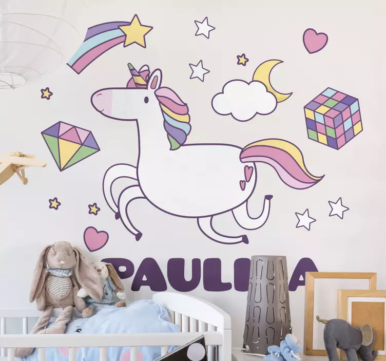 Enhjørning, motiver og egen tekst wallsticker - Tenstickers