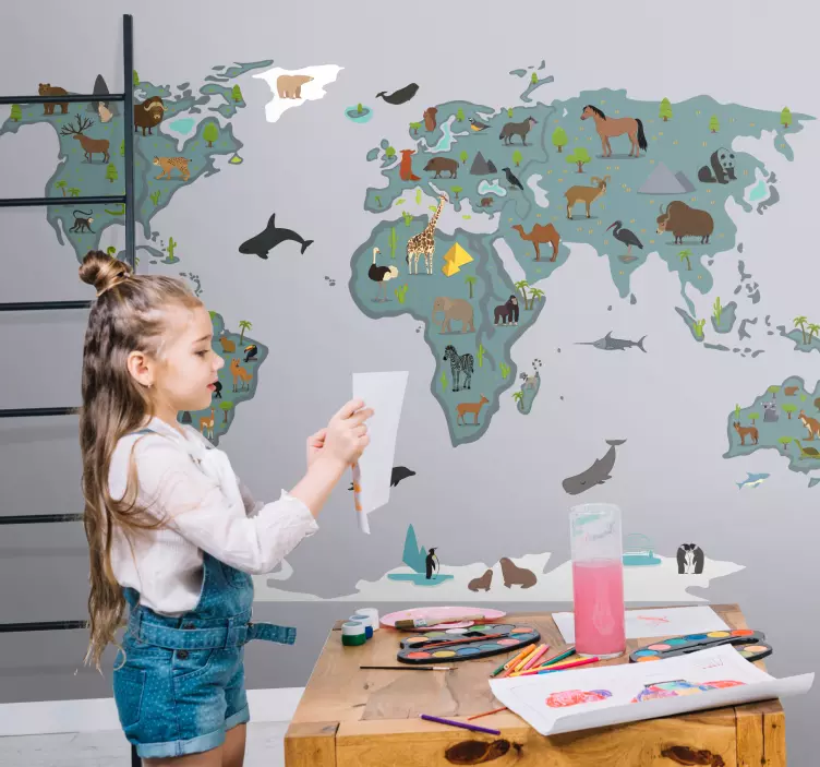 Tegneseriedyr og trær klistremerker verdenskart - Tenstickers