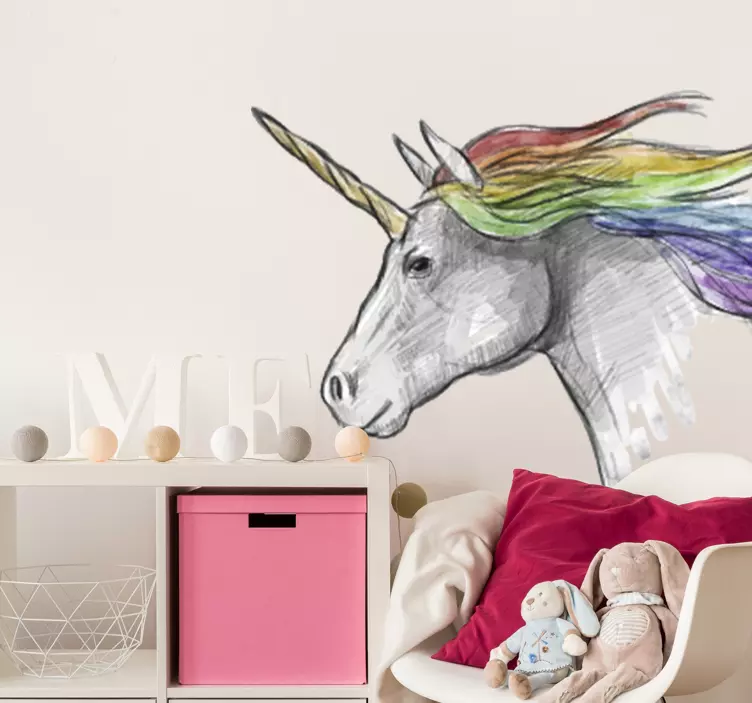 Tegning av unicorn tegning klistremerke - Tenstickers