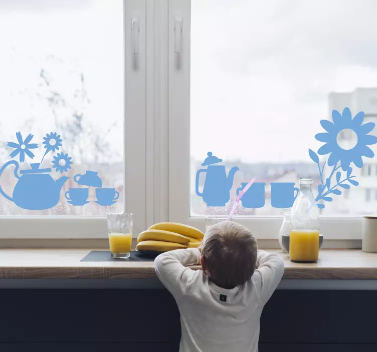 Servise og blomster vindu klistremerke - Tenstickers