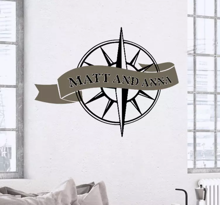 Tilpassbar kompas bryllup banner klistremerke - Tenstickers