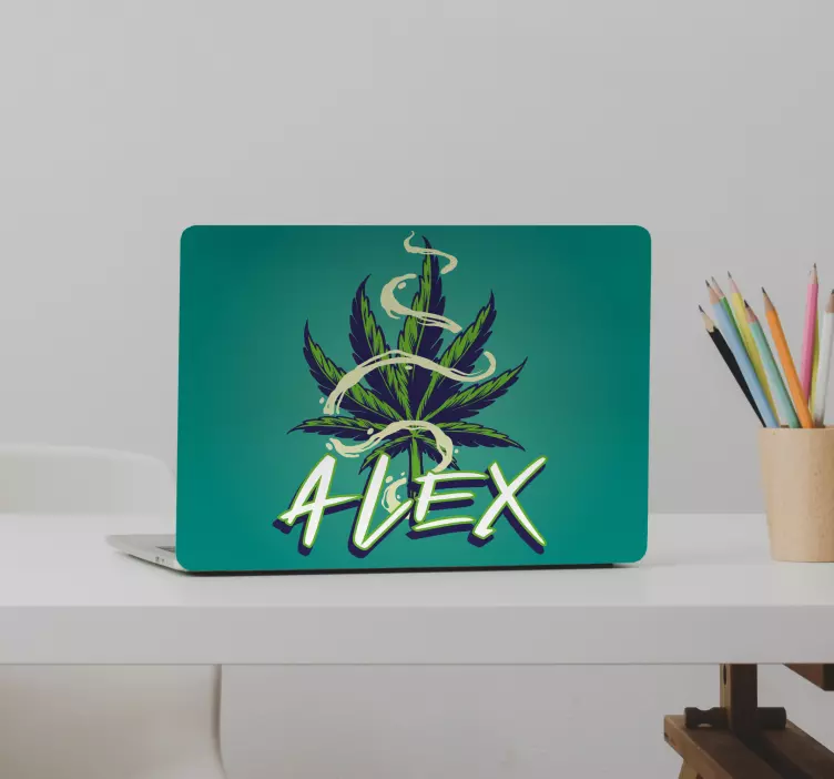 Marihuanablad med navn bærbar klistremerke - Tenstickers