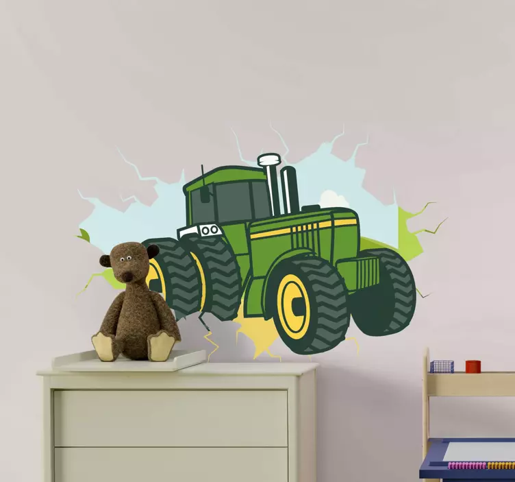 Traktor, 3d, john deere, illustrasjon, klistremerke - Tenstickers