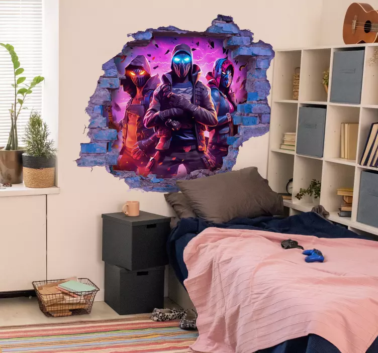 Tre maskerte krigere 3D klistremerker - Tenstickers