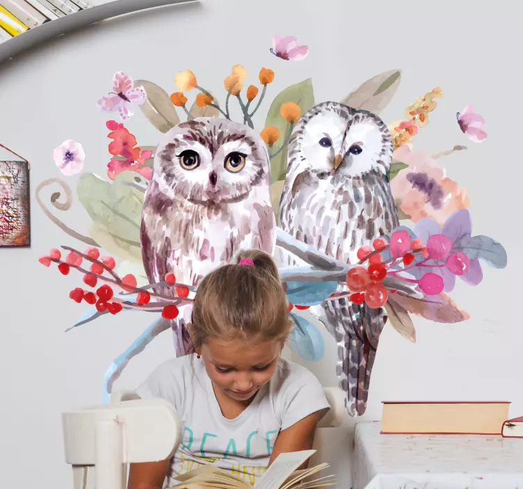 Tre med dyr fuglveggklistremerke - Tenstickers