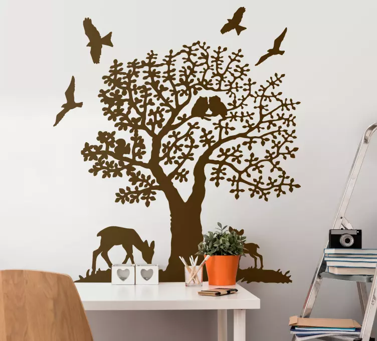 Tre med dyr wallsticker barnerom - Tenstickers