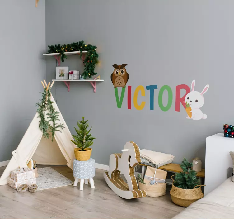 Ugle kanin tilpasset navn wallsticker illustrasjon - Tenstickers