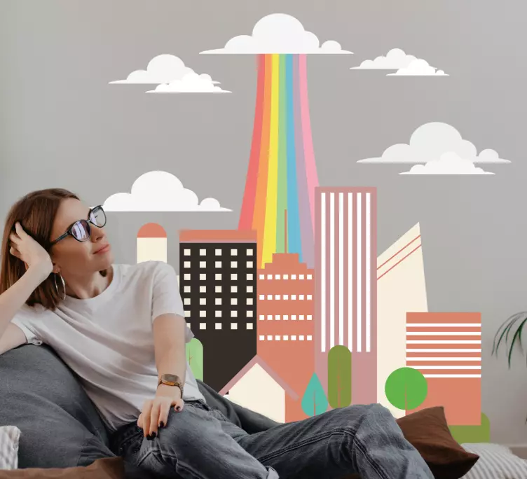 Vakker bakgrunn med et regnbue klistremerke - Tenstickers