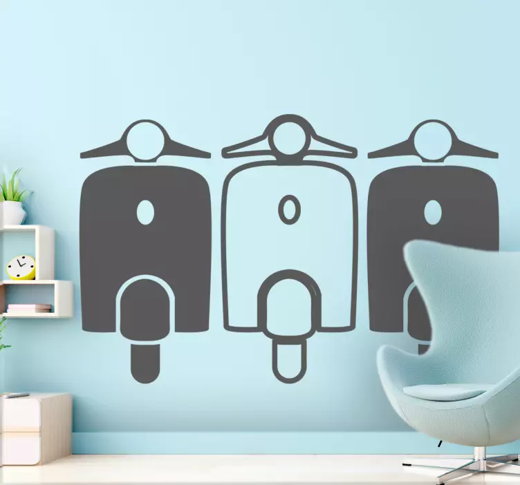 Vespa sykler ensfarget silhuett wallsticker stue - Tenstickers