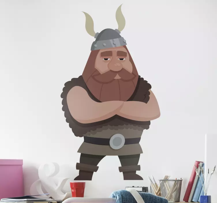 Viking med skjegghjelm, horn karaktertegn - Tenstickers