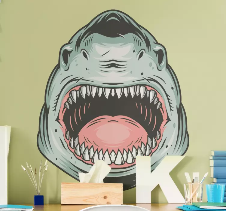 Villdyr klistremerke med ferocious shark head - Tenstickers