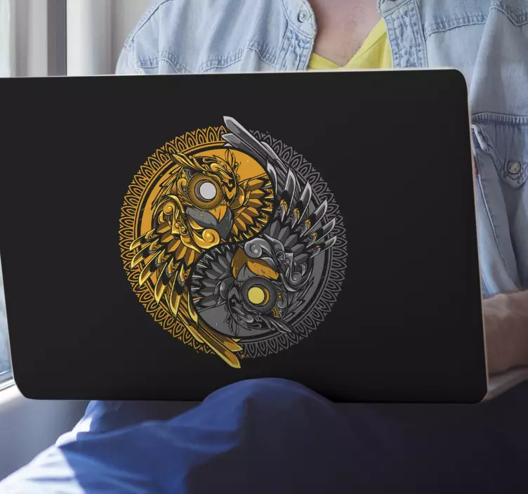 Yin yang ugle doodle ornament laptop skins - Tenstickers