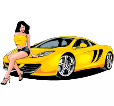 Gul speedster og pin up jente klistremerke - Tenstickers