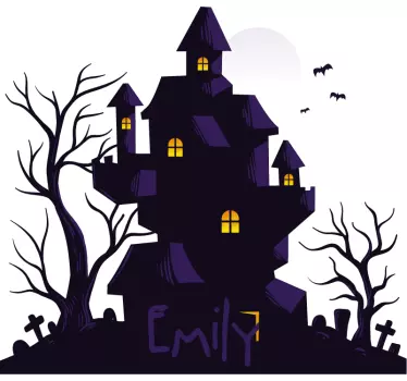 Hjemsøkt hus med navn halloween-klistremerke - Tenstickers