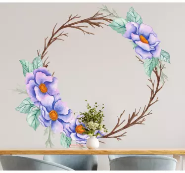 Blomsterramme med tørkede grener glassdørklistremerke - Tenstickers