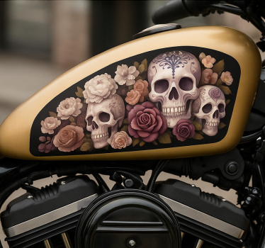 Død rose hodeskalle motorsykkel klistremerke - Tenstickers
