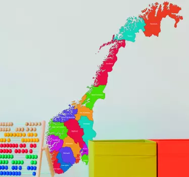 Fargerike norway kart klistremerke verdenskort vegg klistremerke - Tenstickers
