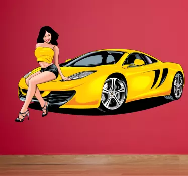 Gul speedster og pin up jente klistremerke - Tenstickers