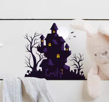 Hjemsøkt hus med navn halloween-klistremerke - Tenstickers