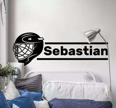 Hockeyhjelm med navn på veggoverføringsbilde - Tenstickers