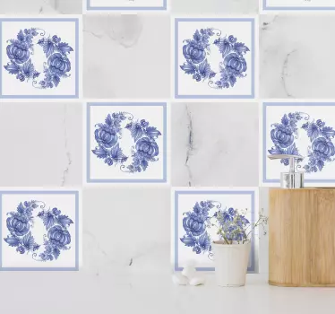 Hvit og blå horezu ornament fliser overføring - Tenstickers