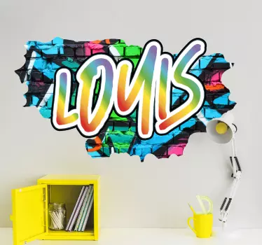 ødelagt vegg med fargerikt graffitti -navn dekal klassikere - Tenstickers