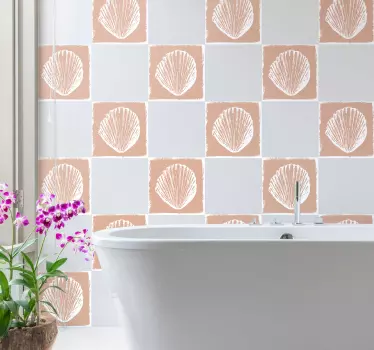 Retro skjell mønster beige fliser overføring dekal - Tenstickers