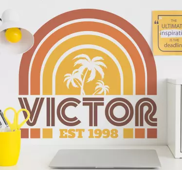 Retro solnedgang og palmer navn veggdekor - Tenstickers