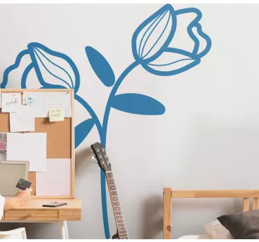 Silhoutteblomst med blått glassdørklistremerke - Tenstickers