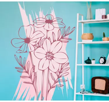Tegnet blomster med glassdørklistremerke - Tenstickers