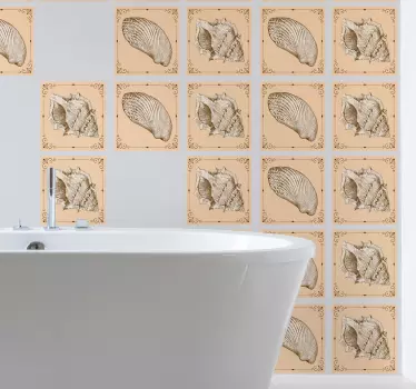 Vintage skjell fliser overføring dekal - Tenstickers