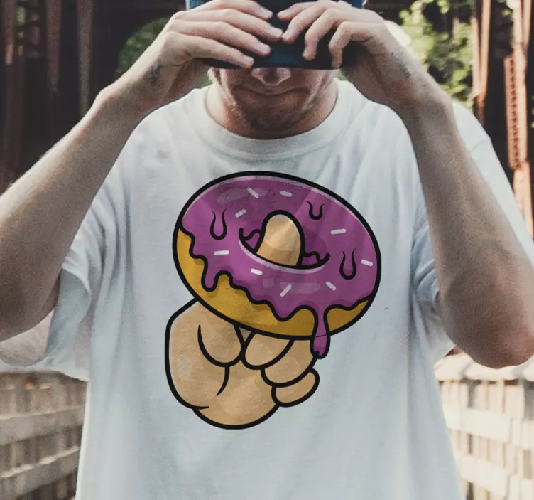 Finger og donut tegneserie tilpasset t-skjorte - Tenstickers