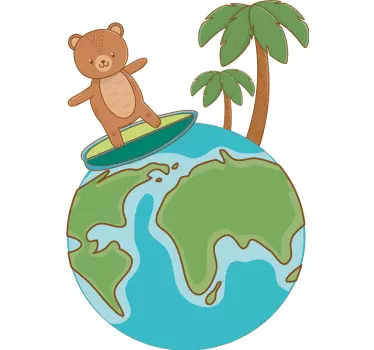 Baby t-skjorte søt bjørn surfer globe - Tenstickers