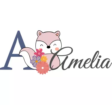 Floral initial fox baby t-skjorte - Tenstickers