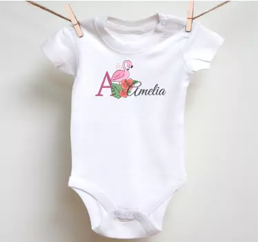 Baby t-skjorte med flamingo og blomster - Tenstickers