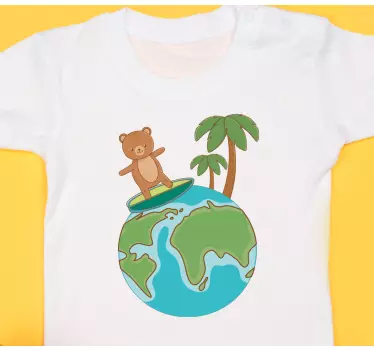 Baby t-skjorte søt bjørn surfer globe - Tenstickers
