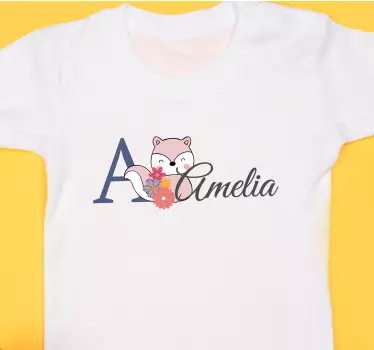Floral initial fox baby t-skjorte - Tenstickers